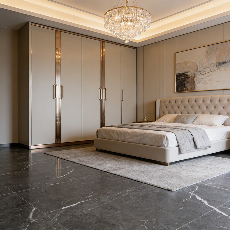 YUANDA Calacatta Stone Tiles Engineered Large Slab Black Sintered Stone Slab Floorings Interior