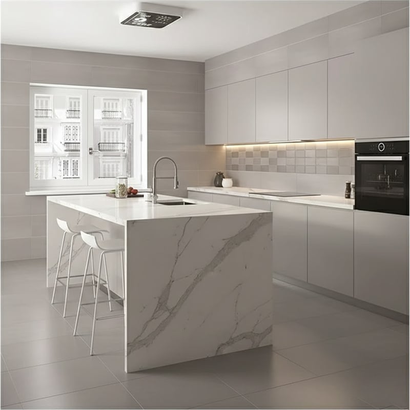Italian Carrara White Marble installed in luxury villa kitchen island — real project reference from Yuanda Stone