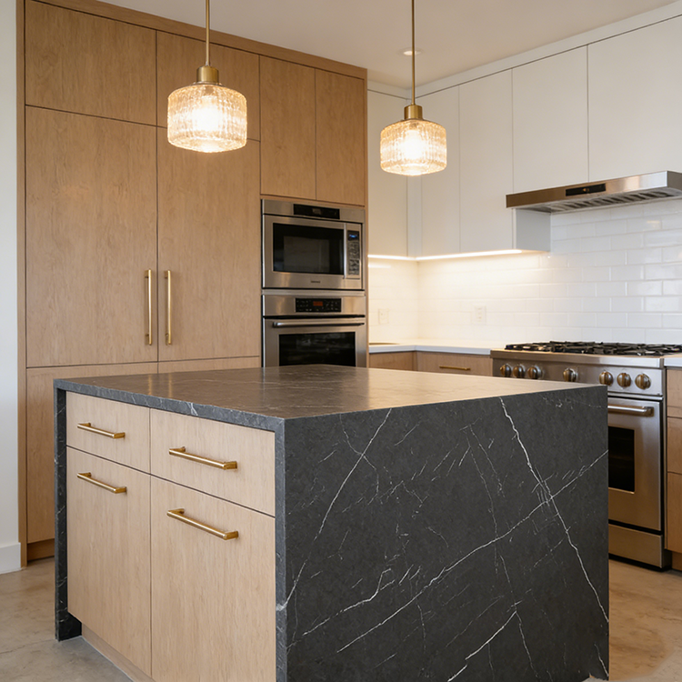 YUANDA Calacatta Tiles Engineered Large Slab Black Sintered Stone Slab Kitchen Countertops