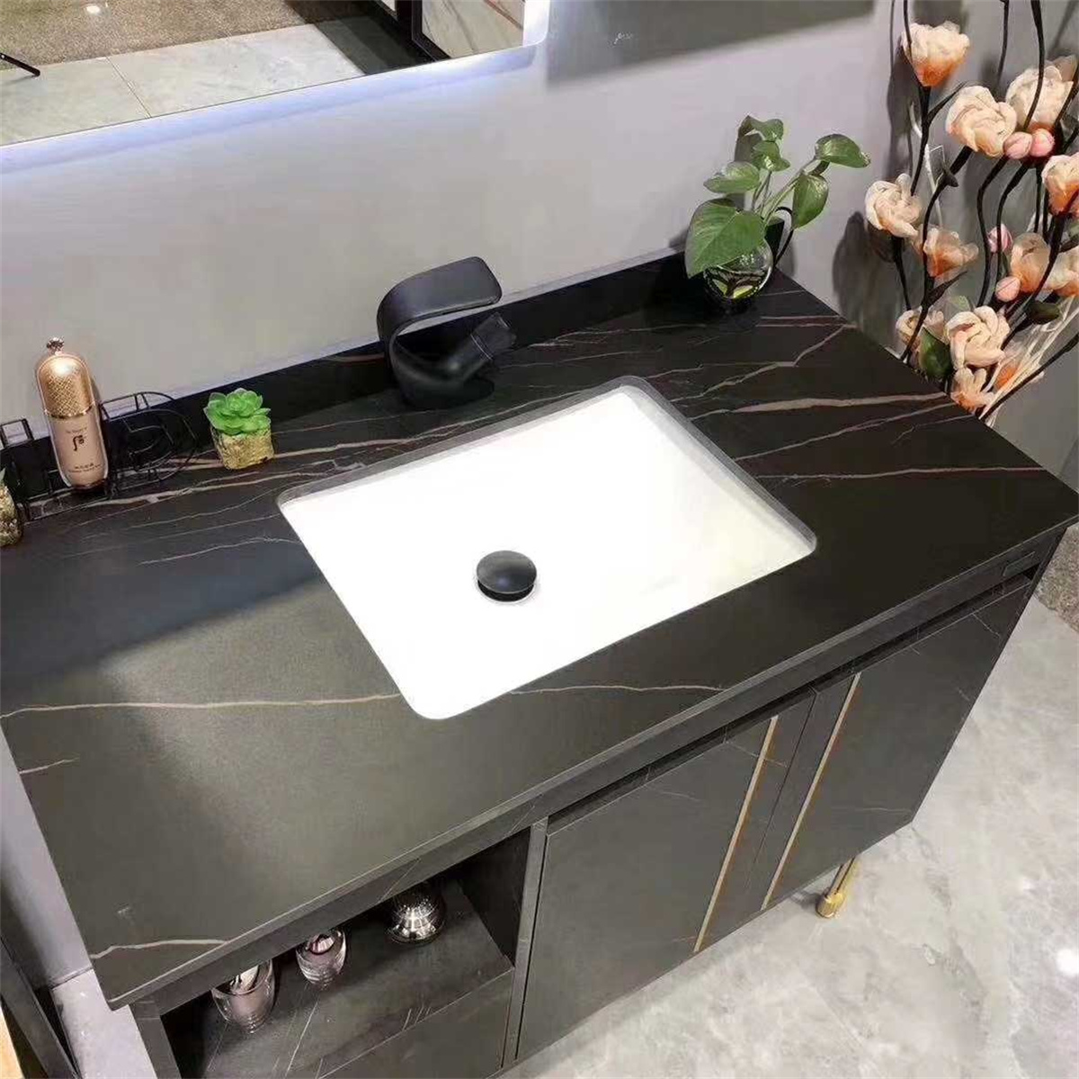 Black Veneered Granite applied as commercial flooring