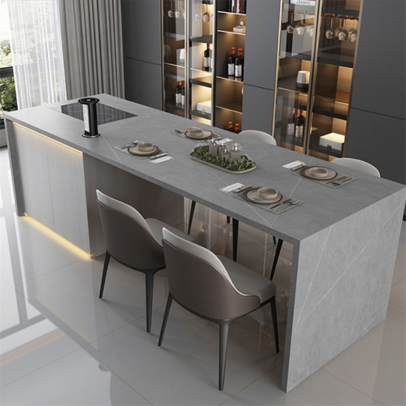 Artificial Integrated Kitchen Island (Marble) installed in luxury villa kitchen island — real project reference from Yuanda Stone
