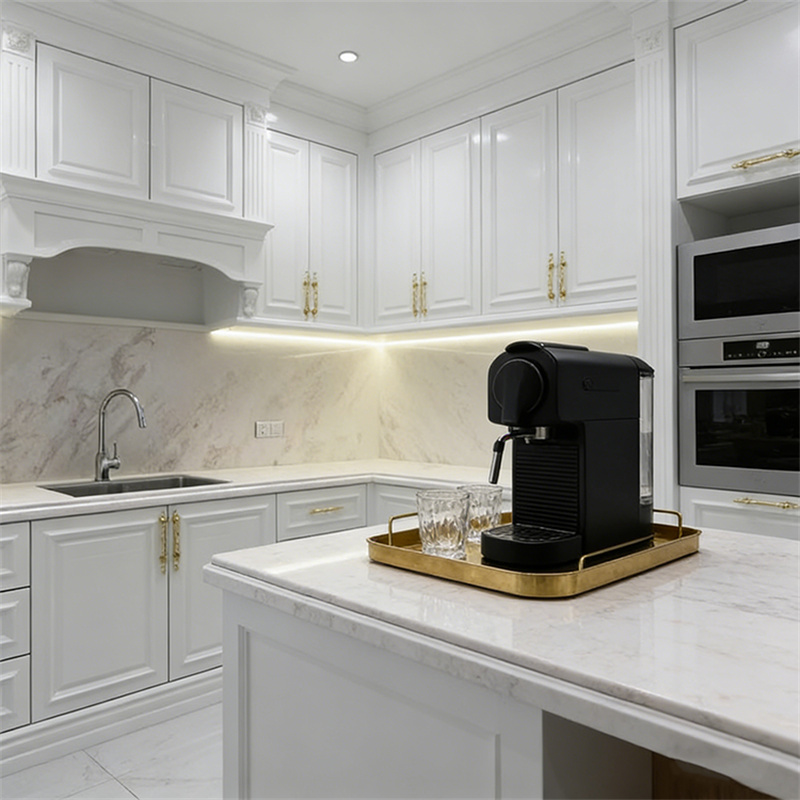 White Calacatta Marble (Dining Table Counter) — close-up detail showing natural vein pattern and polished finish