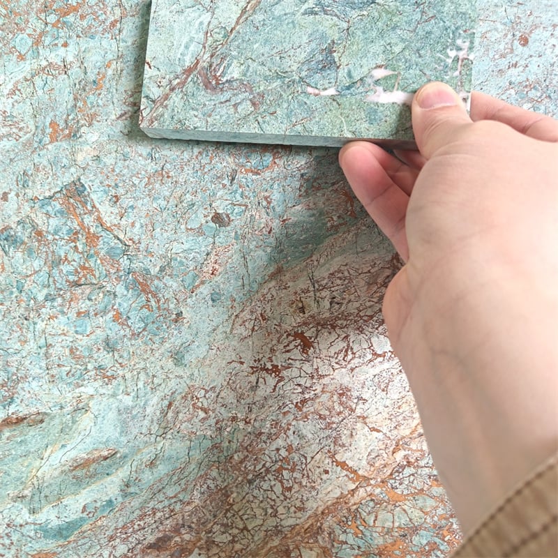 Tanzanite Green Turquoise Granite installed in luxury villa kitchen island — real project reference from Yuanda Stone