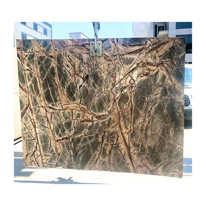 Green Rainforest Brown Marble — full slab view showing complete vein pattern and color distribution