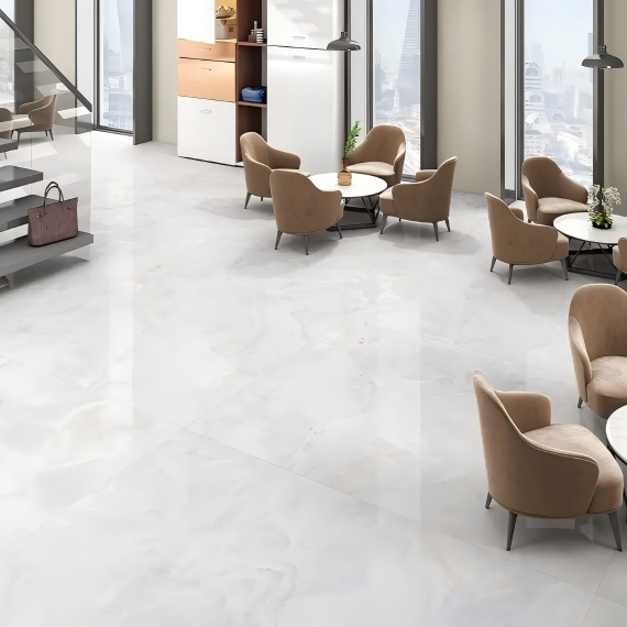 YDSTONE Modern Dusk Snow White Artificial Marble Tiles Cut-to-Size for Villa Indoor Floor Bathroom details