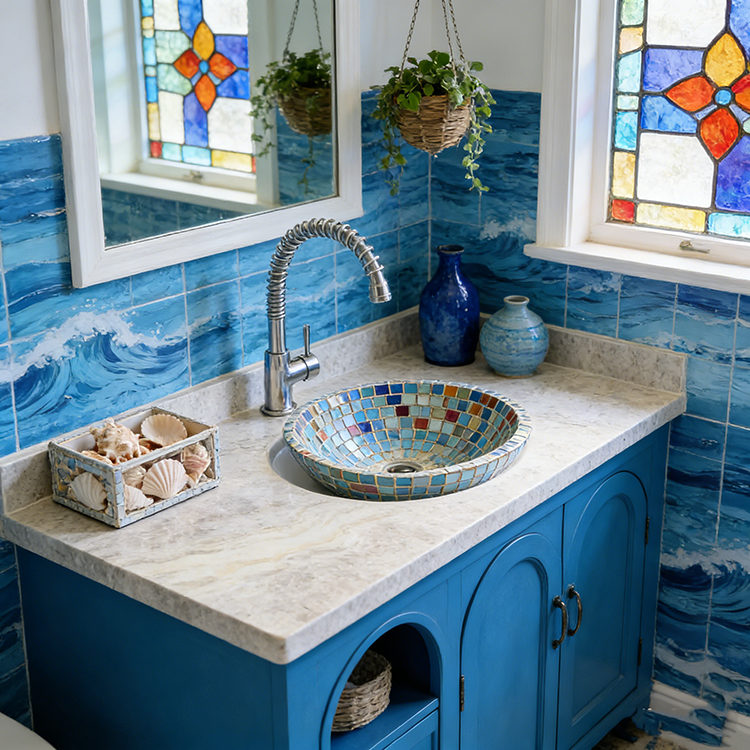 Taj Mahal White Quartzite installed in spa bathroom vanity — completed project reference