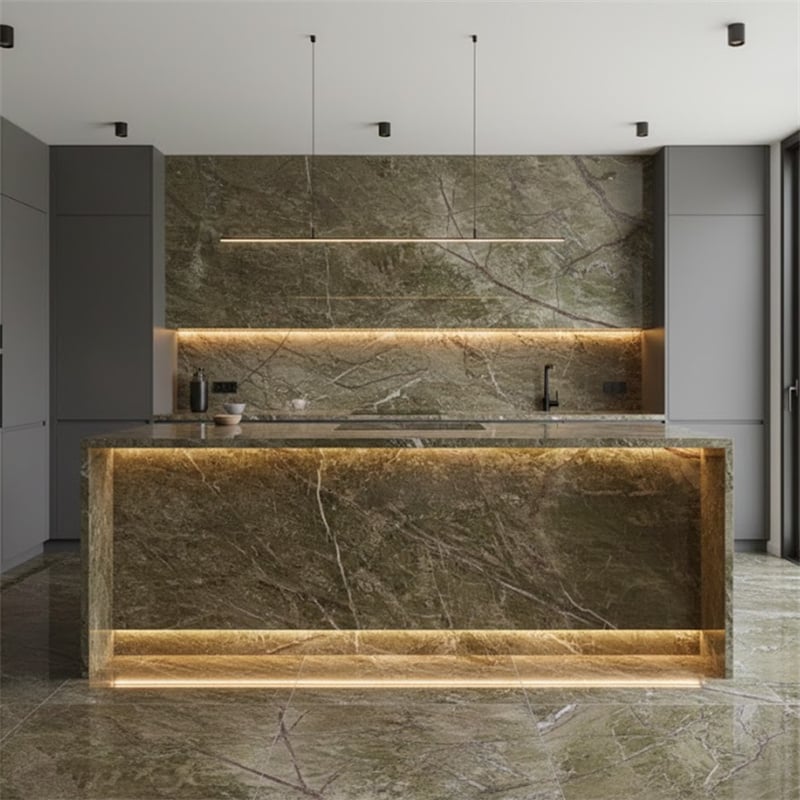 Green Rainforest Brown Marble — full slab front view from premium block