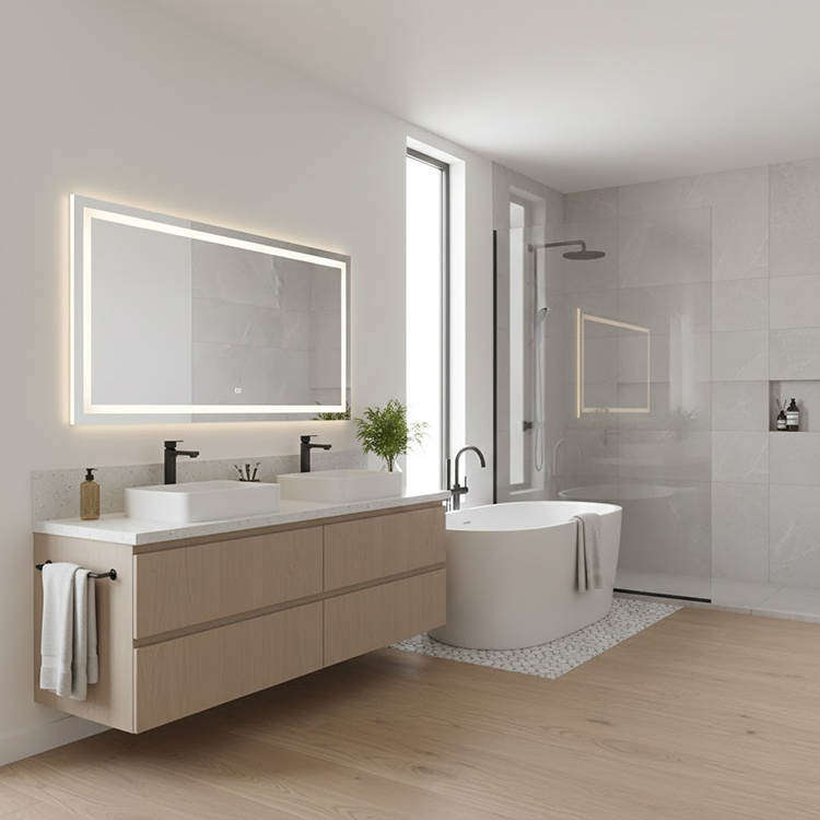 Quartz White Kitchen Vanity installed in spa bathroom vanity — completed project reference