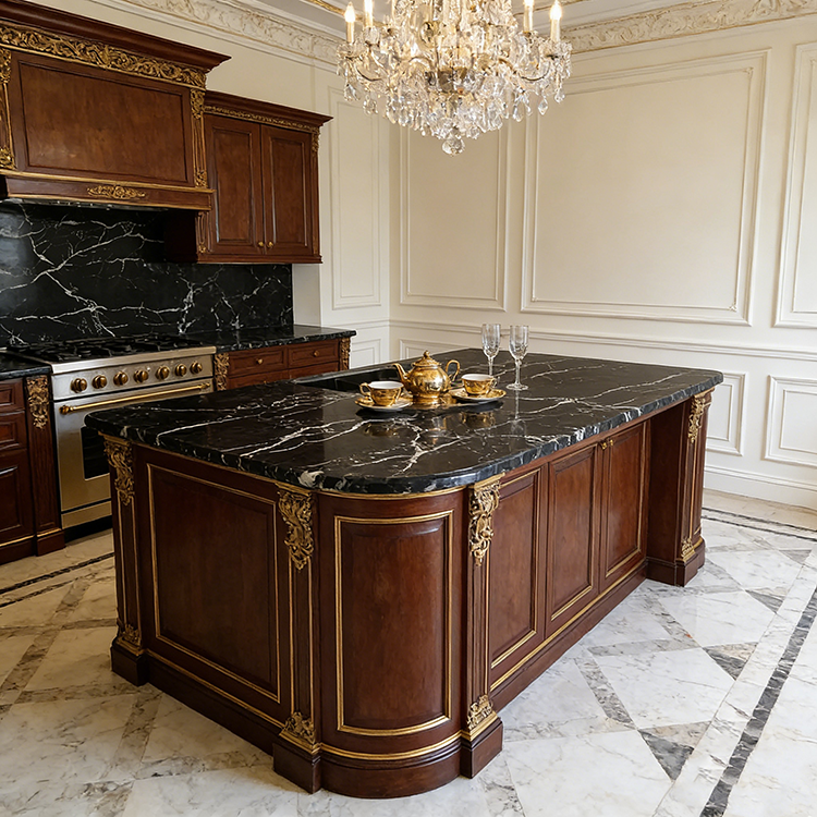 Quartz Calacatta Black Polished Surface Artificial Stone Countertops Engineered Slabs