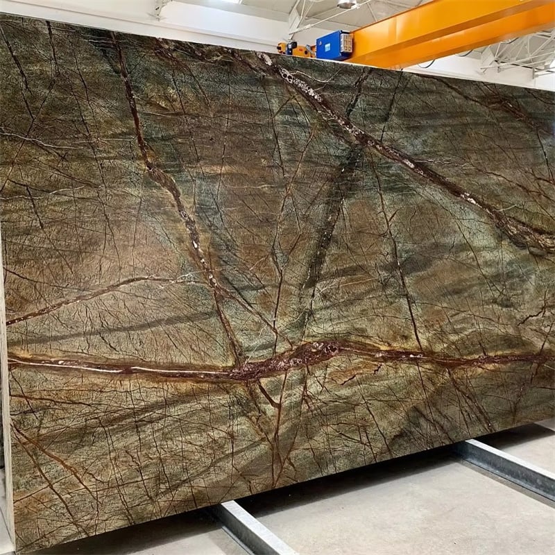 Green Rainforest Brown Marble installed in bespoke dining table — real project reference from Yuanda Stone