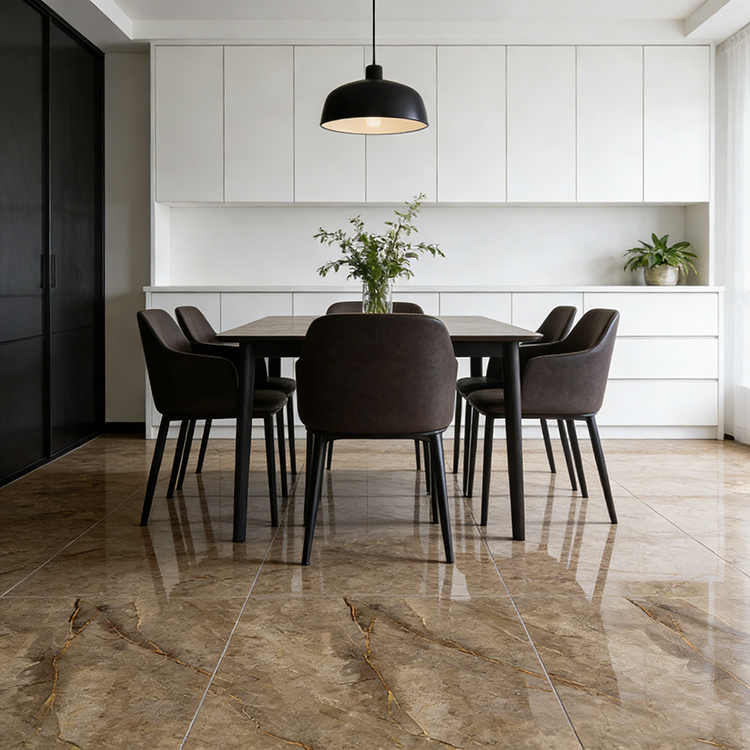 YDSTONE Dhulka Caadiga oo Dhexdooda Marbeen 600*600 Ceramikka Dhulka Brown Color Porcelain ee Guriyaha