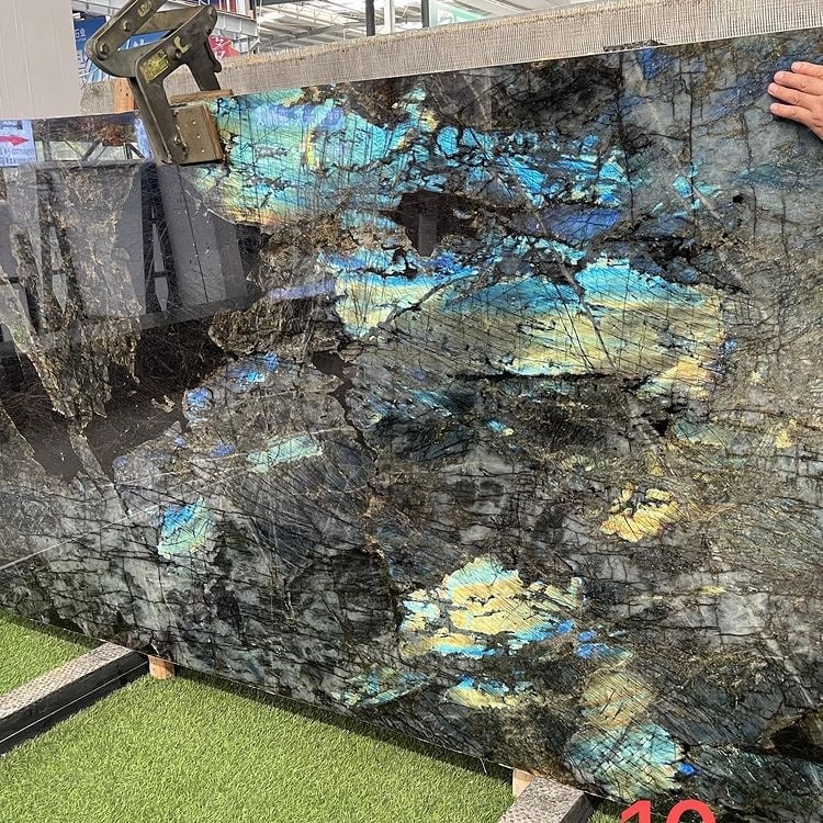 Lemurian Labradorite Blue Granite — full slab view showing complete vein pattern and color distribution