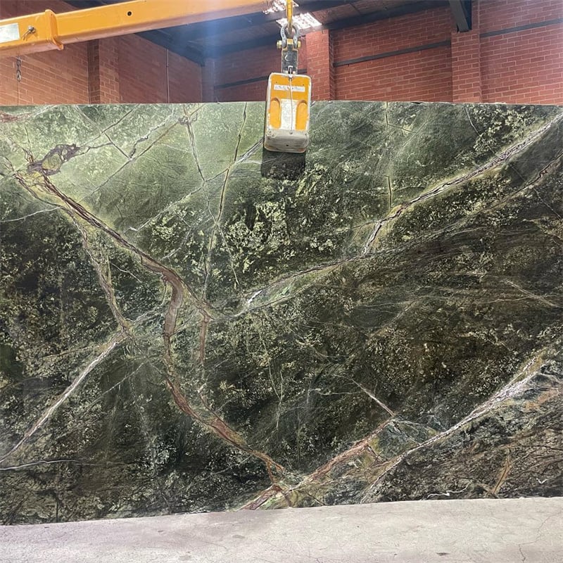 Green Rainforest Brown Marble applied as bathroom vanity tops