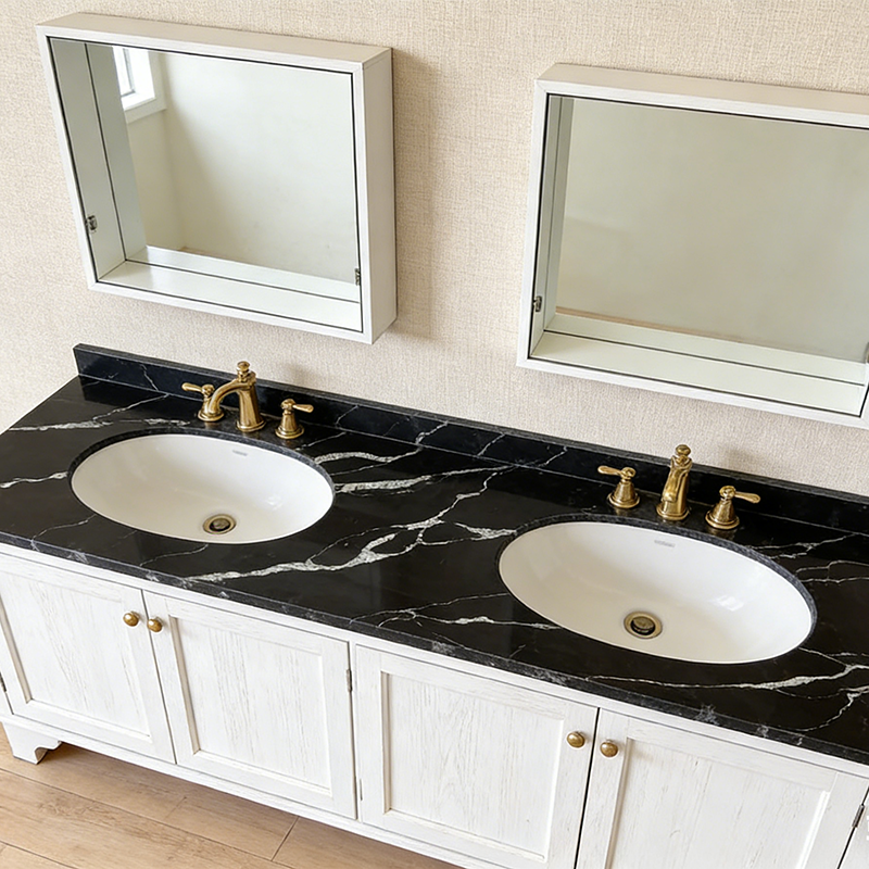 Quartz Calacatta Black — undergoing quality inspection at our China facility