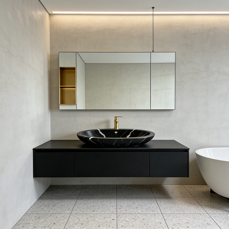 Quartz Calacatta Black — full slab view showing complete vein pattern and color distribution