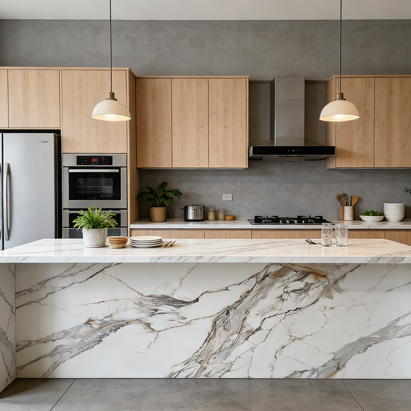 Green Rainforest Brown Marble — full slab view showing complete vein pattern and color distribution