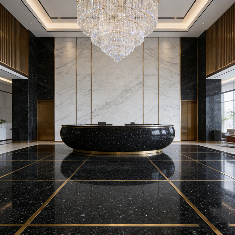 YDSTONE Factory Direct Artificial Stone Floorings Tile Polished Black Terrazzo Tiles 600x600 Cement Tile