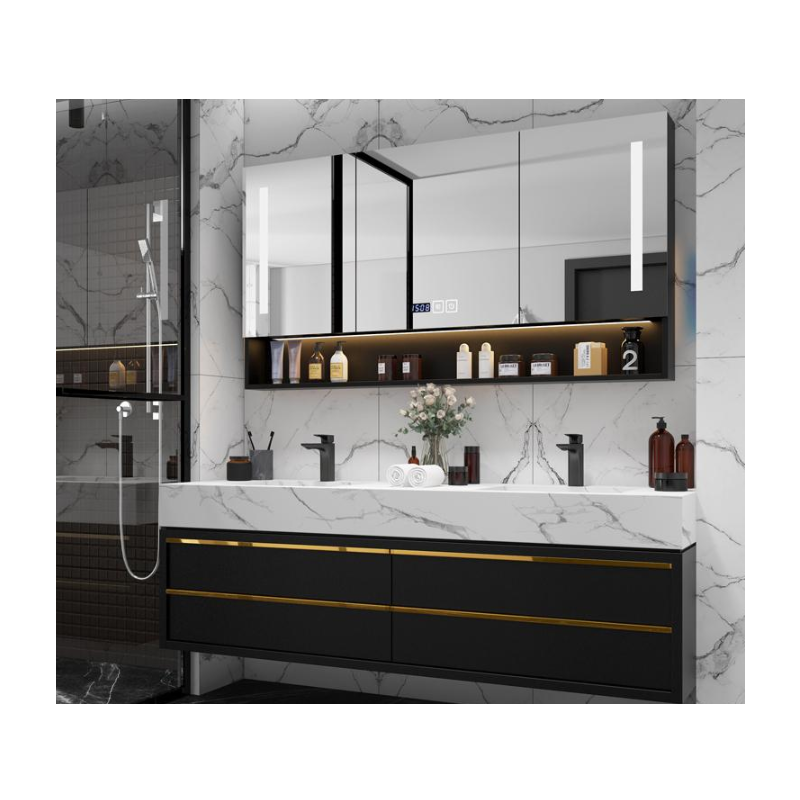 Double Sink Vanity Set installed in spa bathroom vanity — completed project reference