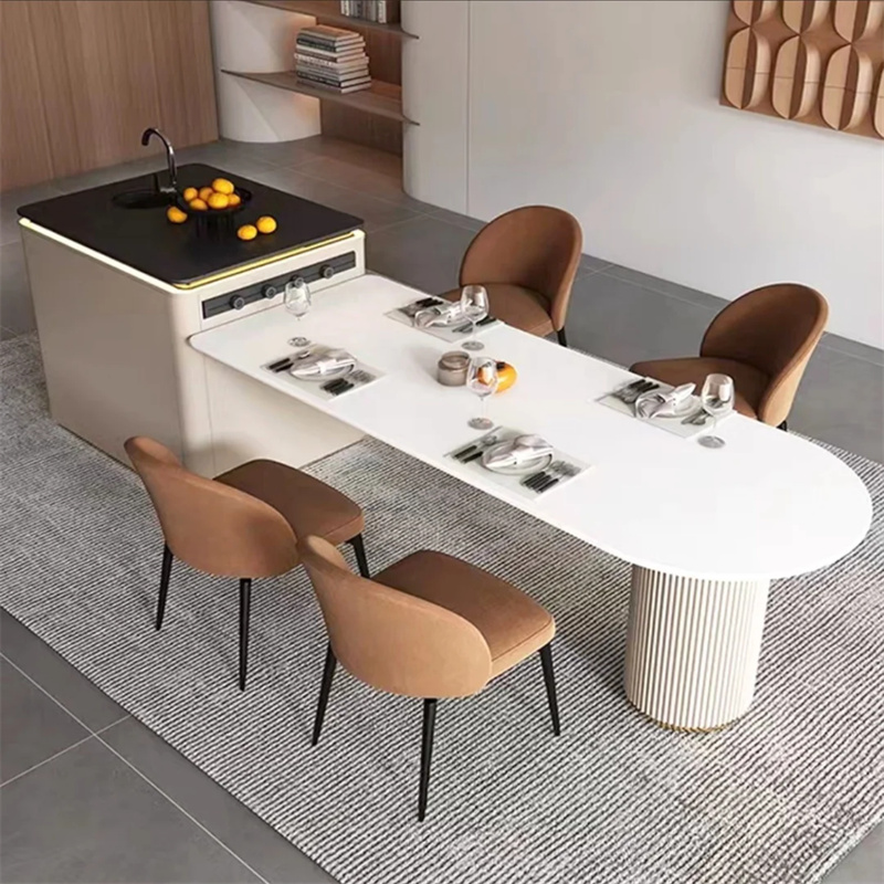 Artificial Integrated Kitchen Island (Marble) — full slab front view from premium block