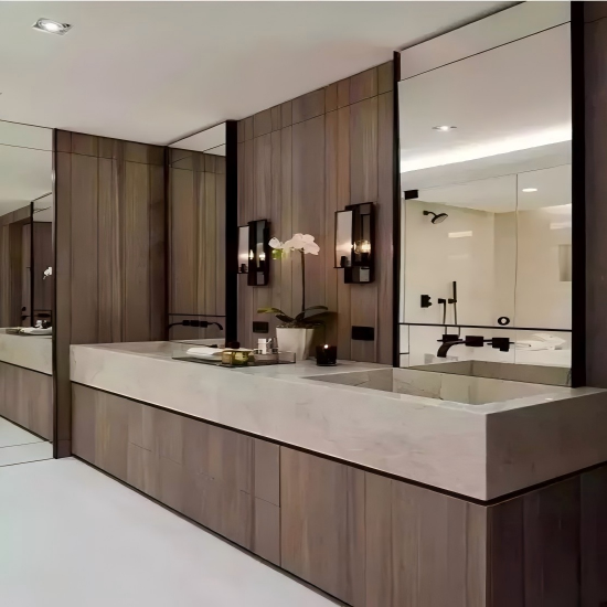 2026 Luxury Wall-Mounted Double Sink Bathroom Vanities Includes Marble Vanity Basin Countertop for Hotels Villas Modern Design supplier