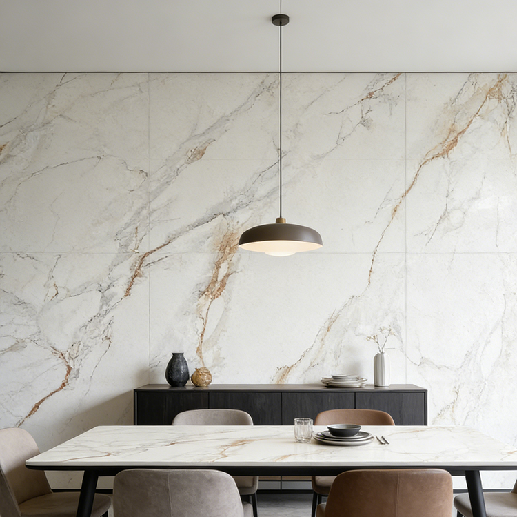 New Arrival Calacatta Gold Sintered Stone Foshan Rock Slab Glossy Porcelain Tiles Wall Panel