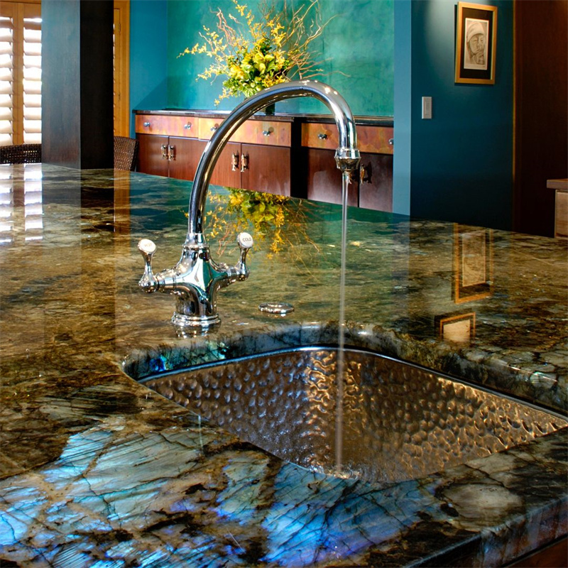 Lemurian Labradorite Blue Granite applied as bar & restaurant countertops