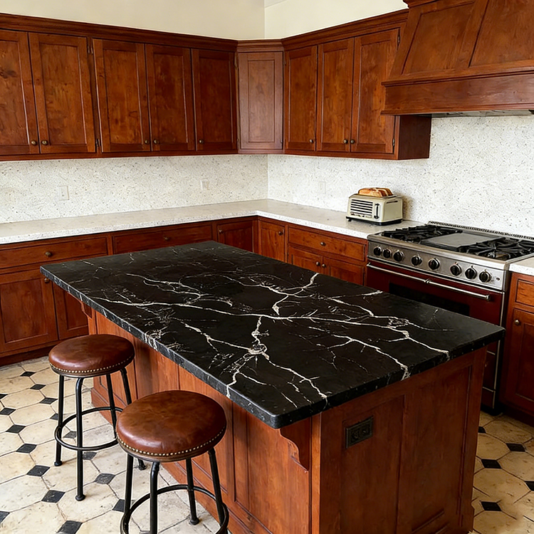 Quartz Calacatta Black Polished Surface Artificial Stone Countertops Engineered Slabs