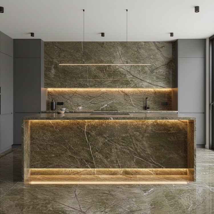 China Supplier's Modern Green Rainforest Brown Marble Slab Polished Surface 1-Year Warranty for Villa Flooring Tiles