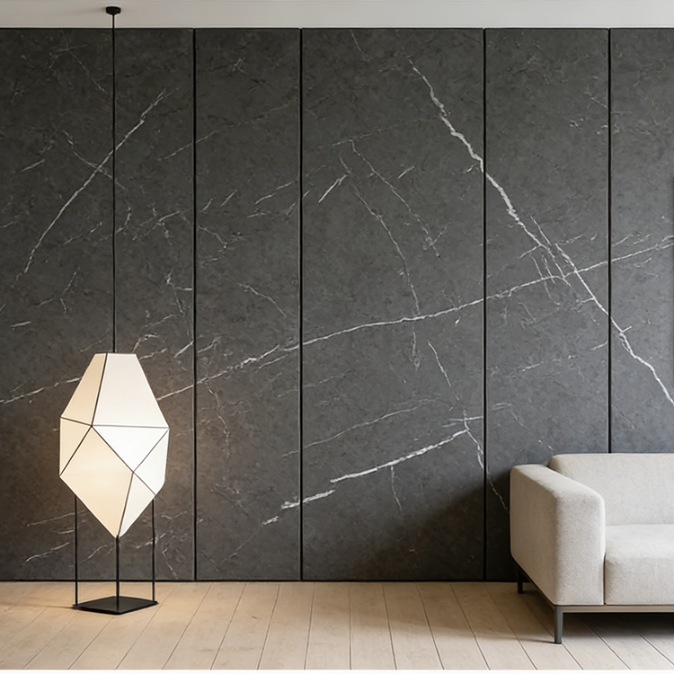 YUANDA Tiles Engineered Calacatta Black Sintered Stone Slab Wall Panel Interior