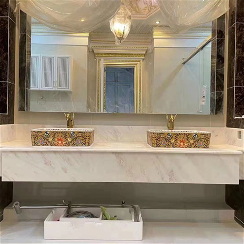 White Calacatta Marble (Dining Table Counter) applied as bathroom vanity tops