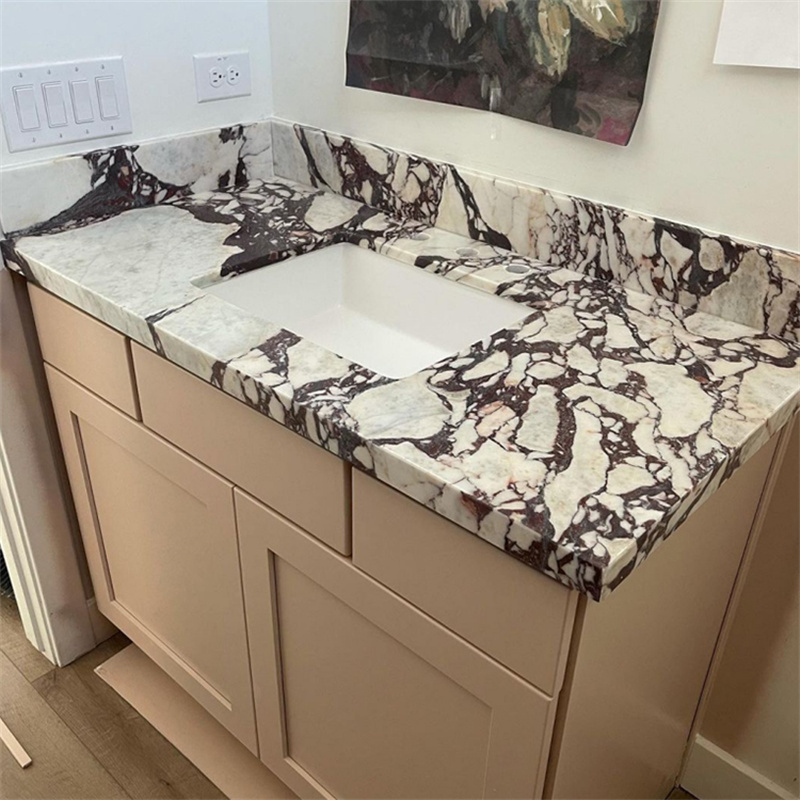 Italian Calacatta Viola Marble applied as bathroom vanity tops