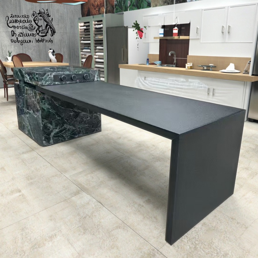 Black Veneered Granite installed in modern kitchen — luxury residential project