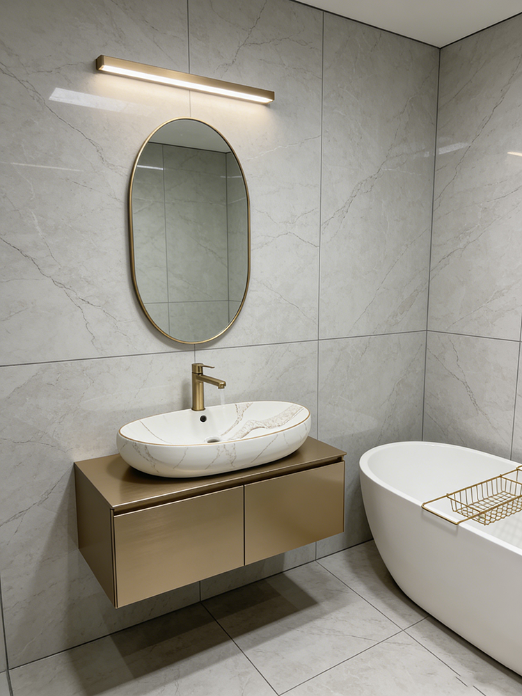 Quartz Calacatta Gold 3cm Bath — undergoing quality inspection at our China facility