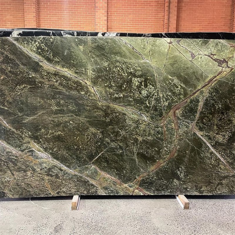 Green Rainforest Brown Marble applied as dining table tops