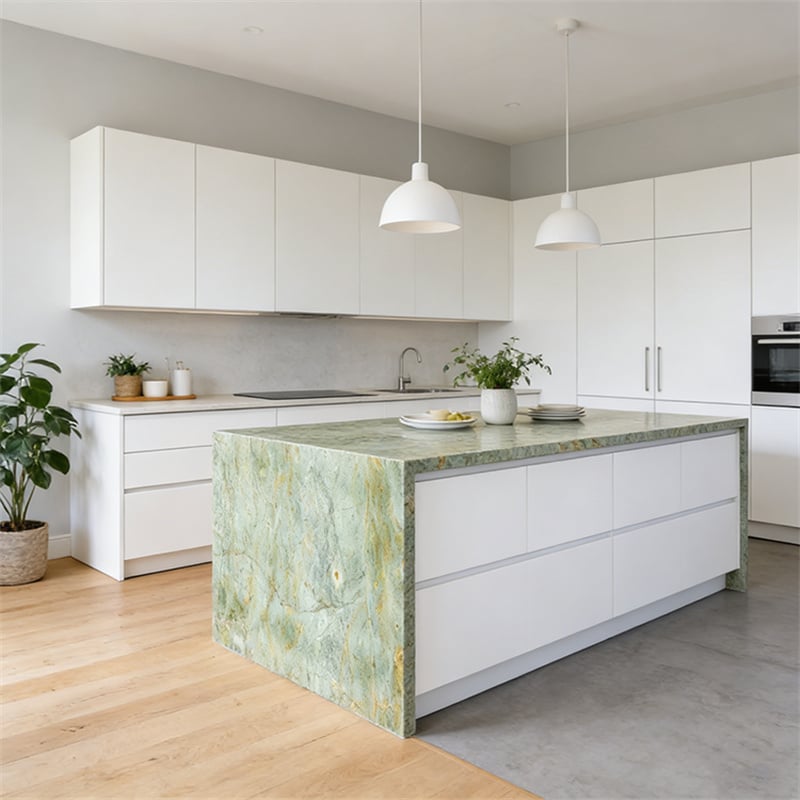Tanzanite Green Turquoise Granite applied as kitchen island countertop