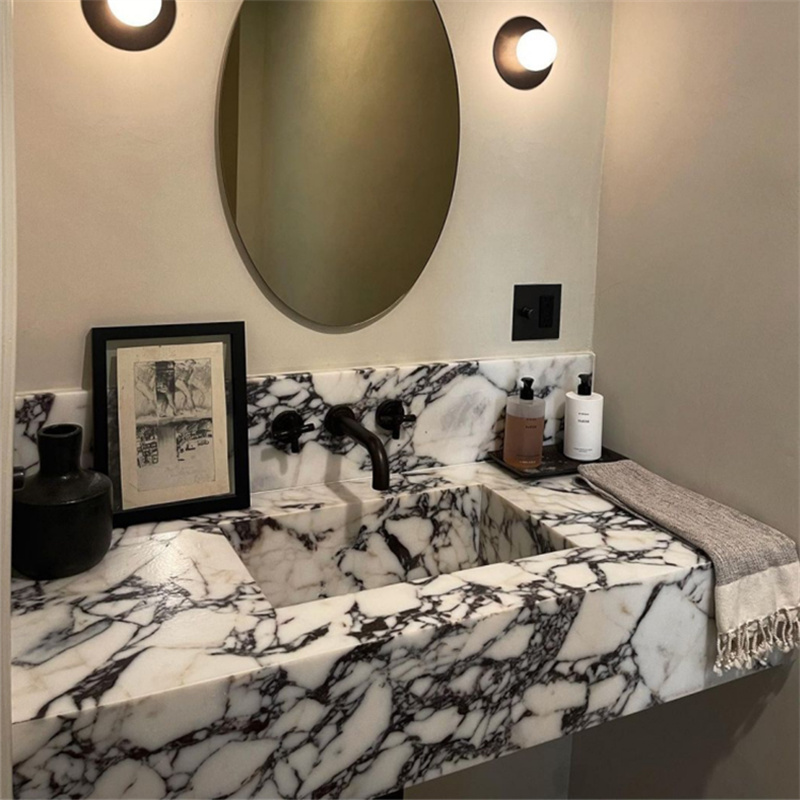 Italian Calacatta Viola Marble installed in kitchen backsplash feature wall — real project reference from Yuanda Stone