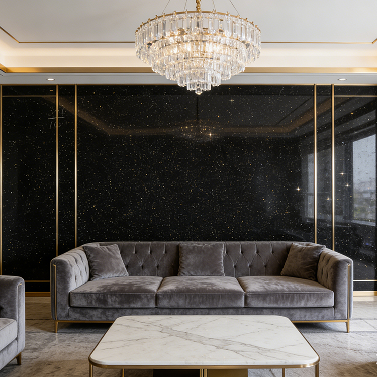 YDSTONE Cut-to-Size Black Galaxy Artificial Marble Tiles Villa Interior Staircase Wall Outdoor Bedroom Hotel Bathroom Mall