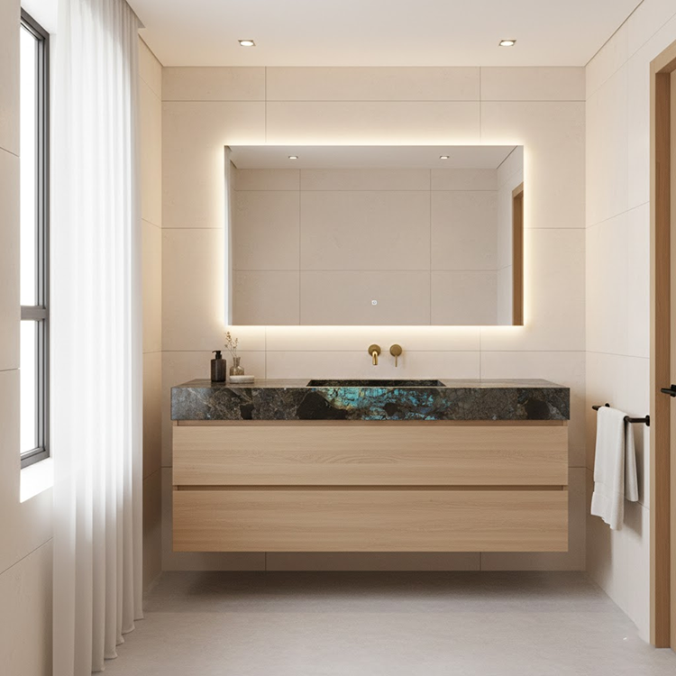 YDSTONE: lastra in granito blu Lemurian Labradorite levigata, design moderno, pietra naturale per piani lavabo da bagno di ville