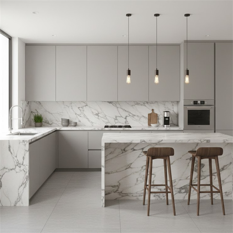 Italian Calacatta Viola Marble installed in modern kitchen countertop — real project reference from Yuanda Stone