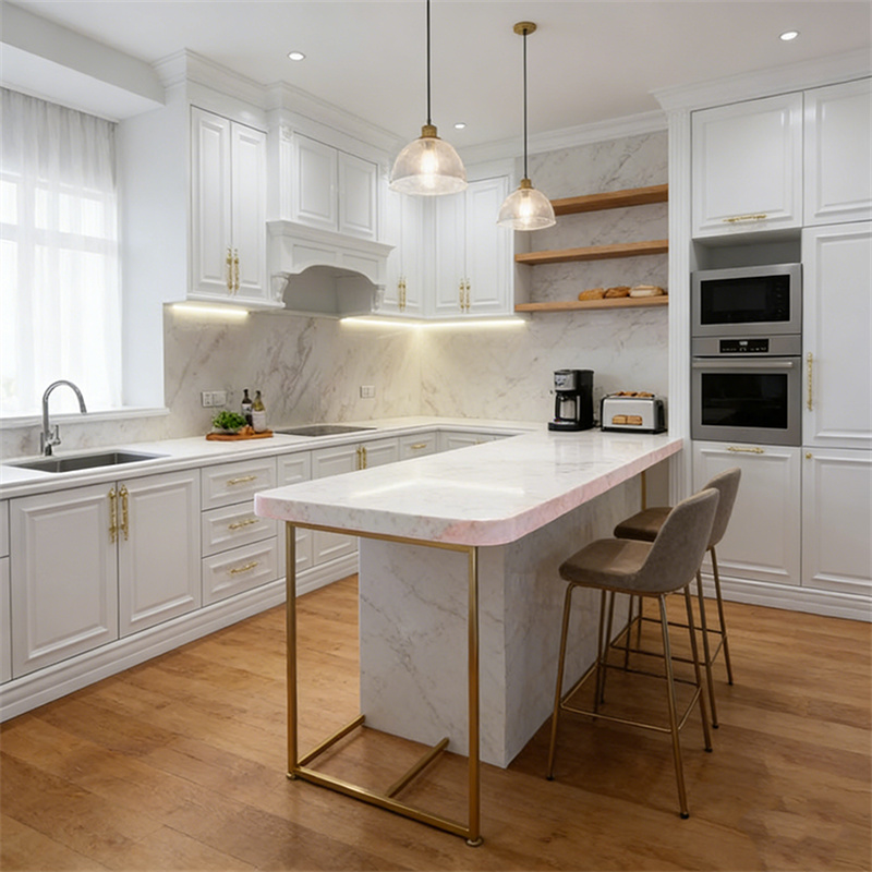 White Calacatta Marble (Dining Table Counter) installed in modern kitchen — luxury residential project