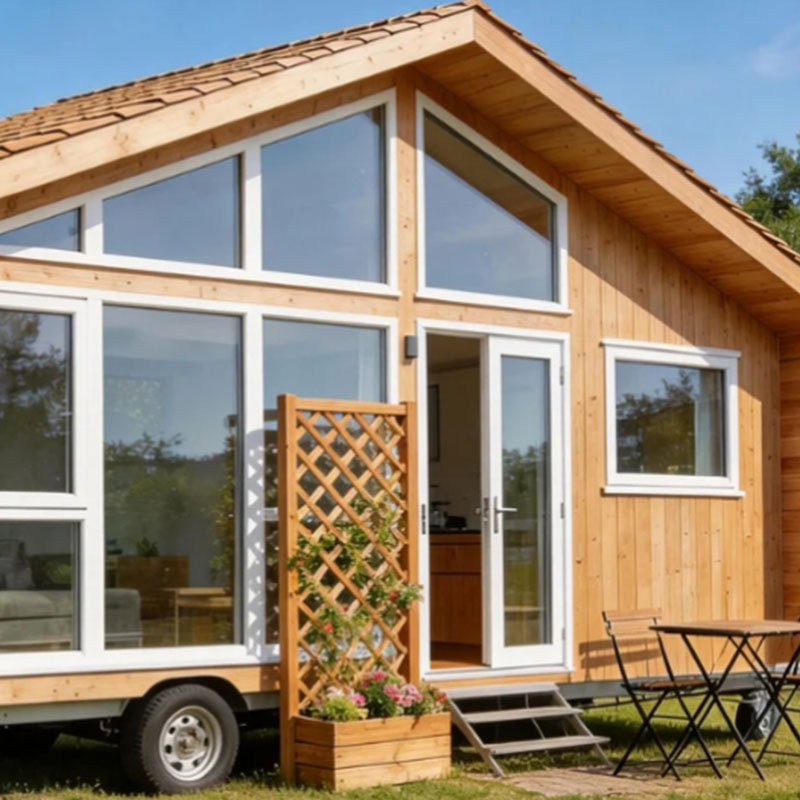 Mobile Tiny House on Wheels - Compact Wooden Portable Cabin with Large Windows for Outdoor Living & Travel