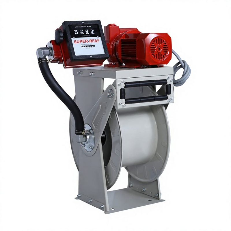 Portable Fuel Dispenser Hose Reel With Electronic Flowmeter Metering Pump Assembly 