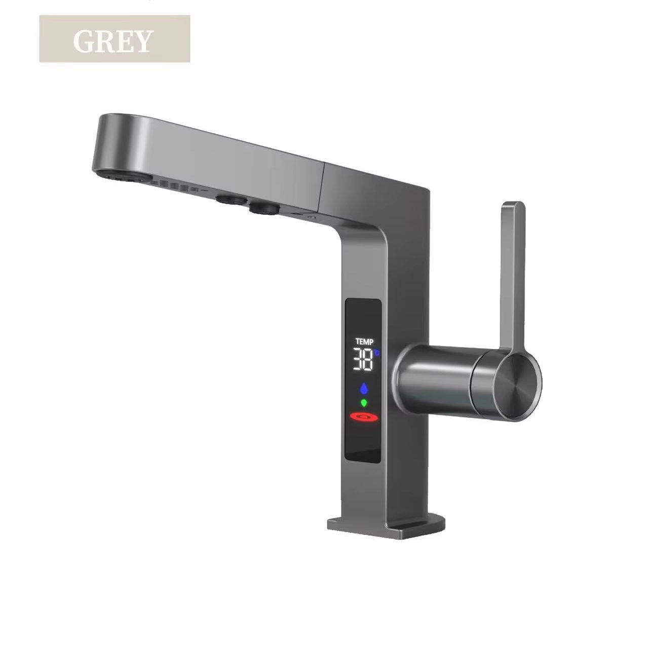 Gunmetal Gray Stainless Steel Digital Display Bathroom Faucet