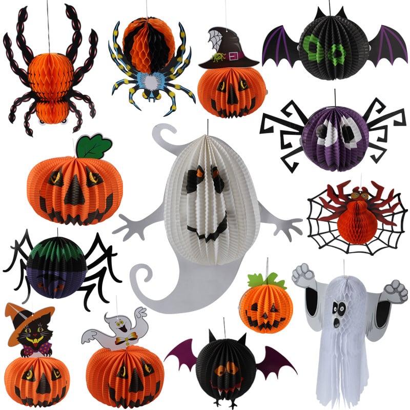 Wholesale Halloween Decorative Spider Honeycomb Ball Streamers | Hanging Party Decorations for Retail & Events