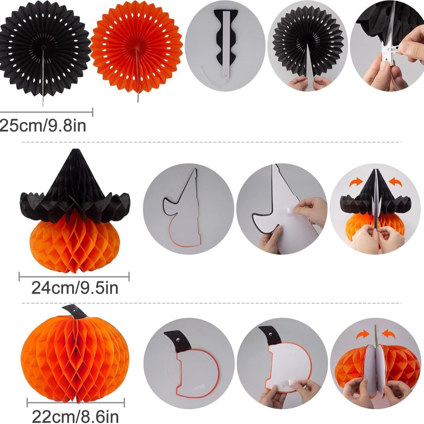 Wholesale Halloween Black & Orange Paper Fan Party Decorations | Hanging & Wall Decor for Retail & Events