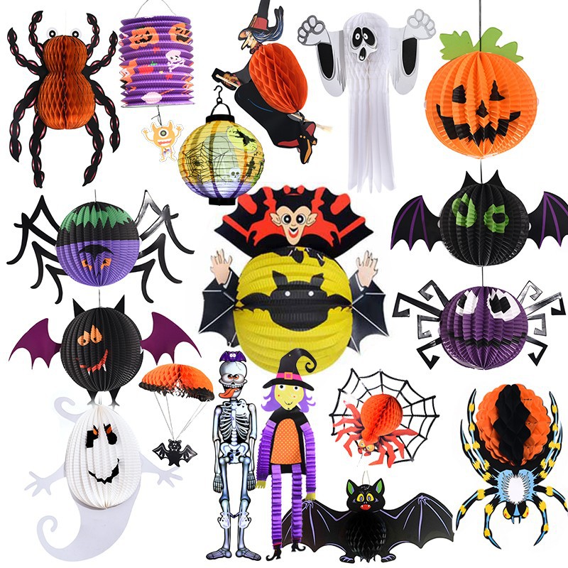 Wholesale Halloween Decorative Spider Honeycomb Ball Streamers | Hanging Party Decorations for Retail & Events
