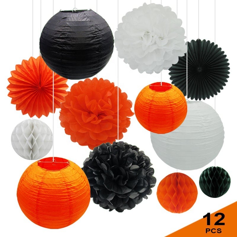 Wholesale Halloween Black & Orange Paper Fan Party Decorations | Hanging & Wall Decor for Retail & Events