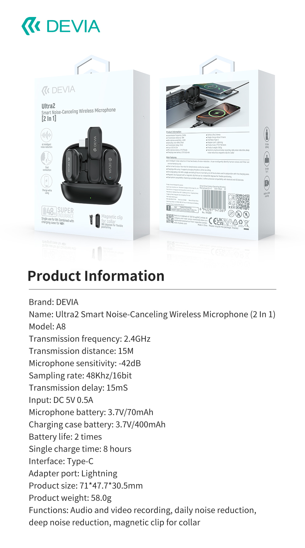 devia-ultra2-2in1-smart-noise-canceling-wireless-microphone-product-parameters-packaging-specifications.jpg