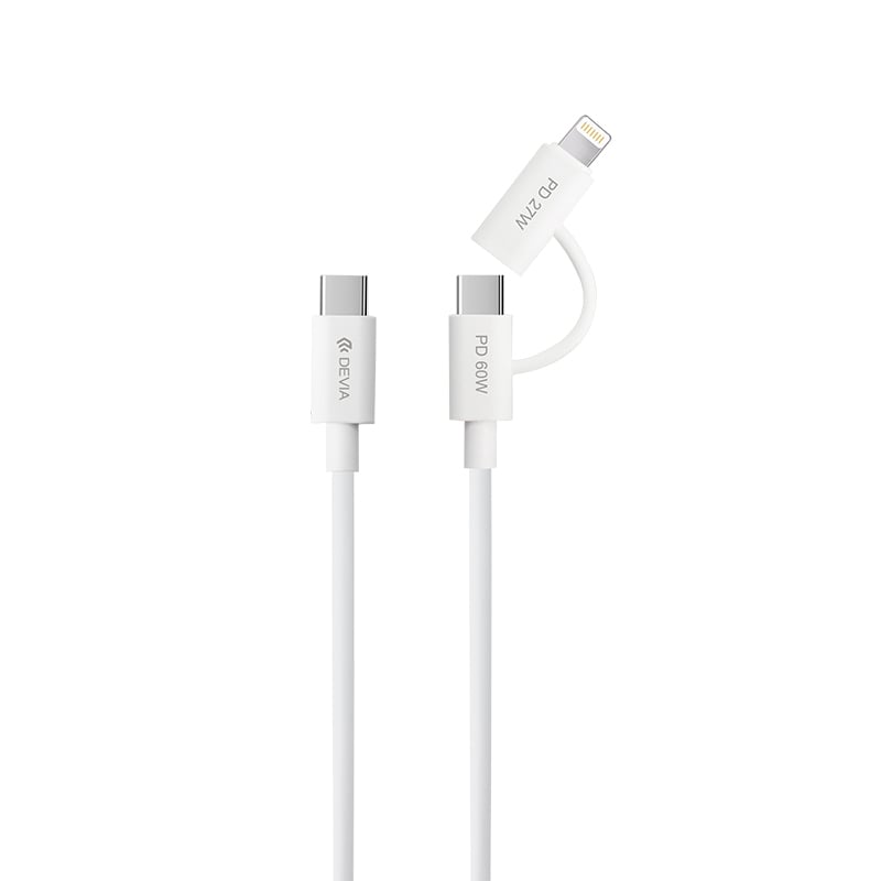 StarSpeed Series USB-C to USB-C+Lightning PD 60W+27W 2-in-1 Fast Charging Cable, 1.2m, White