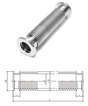 KF/NW Bellows Vacuum Fitting SS3044 SS316L Flexible Corrugated KF16-KF100 Hose Forged Bellows Stainless Steel Spiral Tube Bendable Length L can Be Customized manufacture